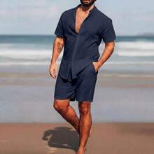 KIT Padre Collar + Shorts VISCOLINHO Men's Straight - 藍色 - 查看 2
