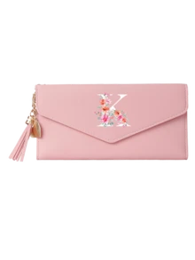 A-Z字母女士长款钱包 - 粉色PU皮革信封式手拿包，多卡位和拉链零钱包，带流苏吊坠，适合日常使用和作为女士生日礼物。钱包、手拿包、腕包、母亲节礼物、邮轮旅行必备，带钱夹。 - 彩色 - 查看 11