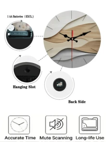 1pc 10-12 Inch Modern Minimalist Wood Grain Texture Large Round Wall Clock, Available In Beige, Brown, Grey And White, Silent Quartz Movement, Battery Operated (AA Battery Not Included) - Multicolor - View 5