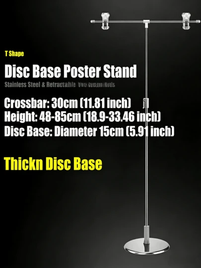 1pc Multifunctional Stainless Steel Desktop Poster Stand, Expandable Display Rack. Easy To Install, Anti-Shake Design, With Crystal Clip. Suitable For Price Tags, Banners And Wedding Signs. Suitable For Photography Accessories In Home Office, Studio And Retail Store Events