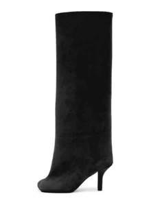 Women's Knee High Boots Wide Calf Square Toe Stiletto Heels Tall Boots Pull On Kitten High Heel Long Fashion Casual Cute Y2K Booties - 黑色 - 查看 6