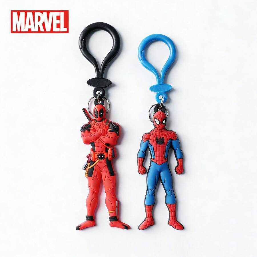 Marvel 1个漫威官方授权死侍和蜘蛛侠软PVC钥匙扣 - 背包和车钥匙的完美装饰，漫威粉丝的理想礼物 - 紅色 - 查看 1