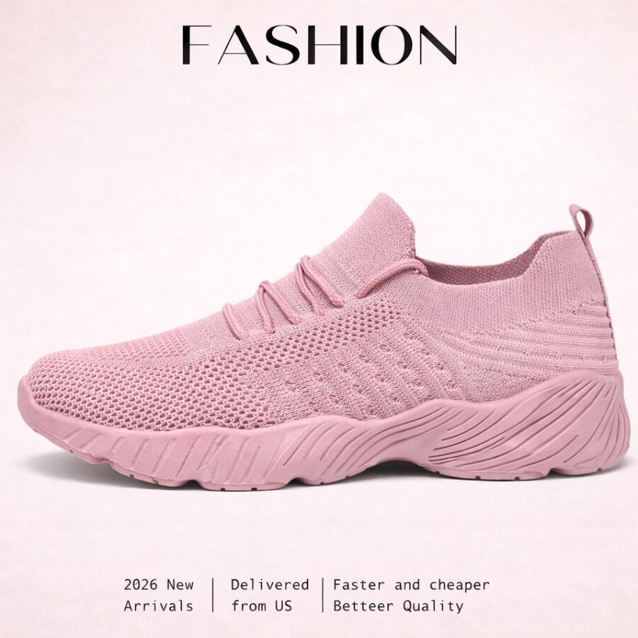 Women's Athletic Shoes, Available In Plus Sizes, Slip-On Design, Lightweight And Breathable Mesh Upper, Slip-Resistant And Shock-Absorbing, Machine Washable, Sporty Style, Tennis Shoes, Perfect For Everyday Wear, Running, Fitness, Travel, And Shopping, Making A Great Women's Day And Mother's Day Gift. - 粉色 - 查看 1