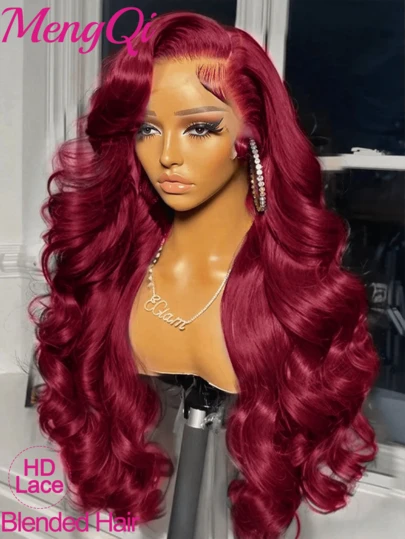 30 32 Inch 99J Color Lace Front Wig Human Blended Hair 200 Density 13x6 13x4 5x5 Hd Body Wave Lace Front Wigs Human Blended Hair Pre Plucked Colored Frontal Wigs Human Blended Hair Brown Wig For Women