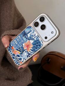 2026新款电镀树脂银边韩式独特简约清新蓝色海星海龟图案优雅手机壳，兼容苹果17/16/15/14/13/12/11 - 彩色 - 查看 2