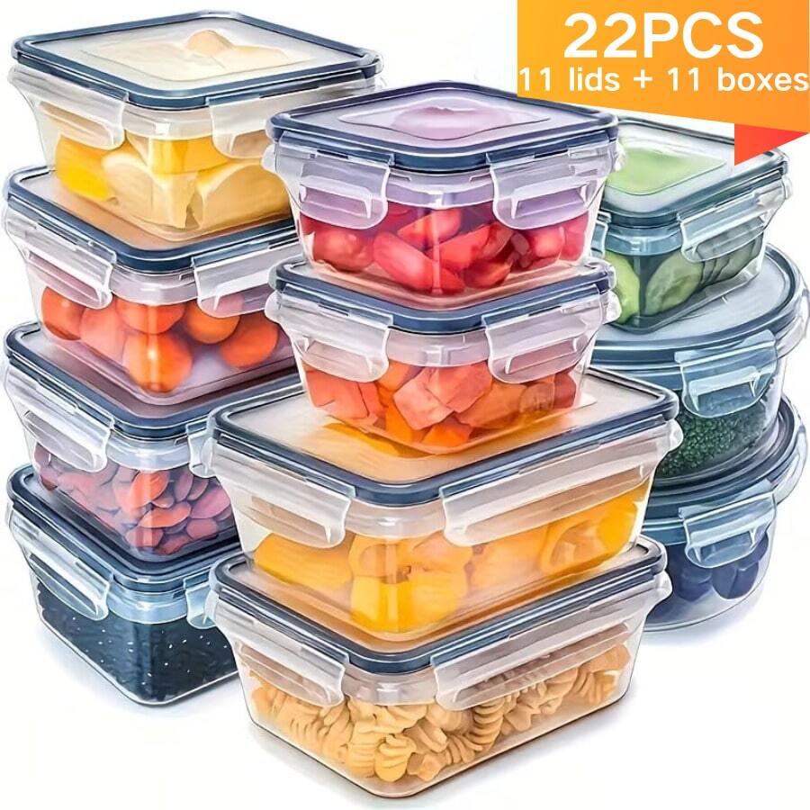 Refrigerator Storage Box, Fruit Fresh-Keeping Container, Large Capacity Container, Airtight & Leak-Proof, Freezer , Microwave , Heat Resistant Up To 120°C Without Deformation - 22件套裝 - 查看 1