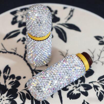 Rhinestone Sewing Needle Storage Box, Mini Portable Sewing Kit, Traveling Needle Case, Rhinestone Decor Needle Box, Household Sewing Tool Storage, Great Gift, Rotating Lid Design, Leakproof, Travel, Home Supplies, Storage Box