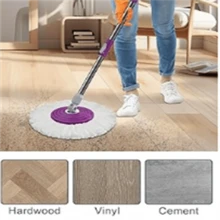 Mopa giratoria y cubo con compartimentos, juego de mopa y cubo con escurridor, mopa giratoria 360° para limpieza de pisos con 6 cabezales de microfibra de repuesto, mango extendido de 61", 2 ruedas - A - Ver 1