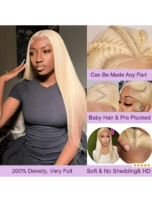 Bone Straight Lace Front Wig 8-34 In 13*4 HD Lace Front Wigs Human Blended Hair Wear And Go Wig Pre Plucked With Baby Hair Bleached Knots Virgin Hair Natural Hairline Glueless Easy-To-Wear For Women #1B Black Blended Hair - S613 - View 8