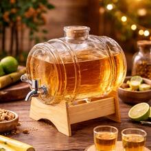 Glass Barrel For Cachaça, Wine, Liqueur With Wooden Stand - 1L - 無色 - 查看 5