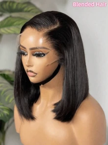 4*4 5*5 13x4 13x6 8-16inch HD Transparent Lace Front Wigs Short Bob Wig Human Brazilian Virgin Hair Bone Straight Human Peruvian Hair Lace Closure Deep Curly Short Bob Wigs For Women Pre Plucked With Baby Hair Natural Color Heat Resistant Fiber Synthetic Wig For Women - Natural & Black - View 2