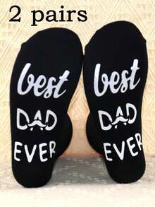 1/2 pares de calcetines para hombres con texto "Mejor Papá", patrón de letras impreso en la suela, calcetines divertidos como regalo - Negro - Ver 9