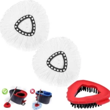 O-Cedar-Compatible Microfiber Spin Mop Refill Pack (3 Pcs) With Scrub Brush – Designed For Single-Chamber Spin Mopping Systems, Ideal For Home Floor Cleaning & Detailing - 2顆白色拖把 + 1支刷子 - 查看 2