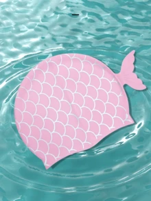 1 Small Silicone Swimming Cap With Small Fish Print Cartoon Cute Waterproof Soft Professional Ear Protection Swimming Cap Suitable For Wearing During Water Activities - Multicolor - View 3