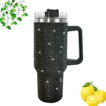 40 Oz Stainless Steel Insulated Mug With Handle And Straw Lid - Double Wall Vacuum Insulated Travel Mug, Leak-Proof  With Handle, Suitable For Hot/Cold Drinks, Gym, Office, Camping, Car - Keeps Drinks Hot Or Cold For Hours, Ideal Gift For Christmas, Valentine's Day, Thanksgiving, Birthday - Available In Pink, Silver, Black, White, Red, Green, Purple, - Durable 304 Stainless Steel Construction, Office Drinkware, Stylish Drinkware, High Quality - 黑色 - 查看 1