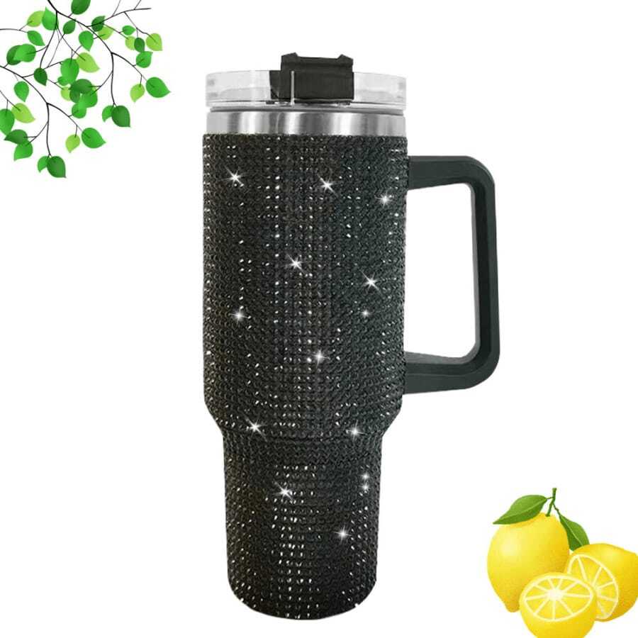 40 Oz Stainless Steel Insulated Mug With Handle And Straw Lid - Double Wall Vacuum Insulated Travel Mug, Leak-Proof With Handle, Suitable For Hot/Cold Drinks, Gym, Office, Camping, Car - Keeps Drinks Hot Or Cold For Hours, Ideal Gift For Christmas, Valentine's Day, Thanksgiving, Birthday - Available In Pink, Silver, Black, White, Red, Green, Purple, - Durable 304 Stainless Steel Construction, Office Drinkware, Stylish Drinkware, High Quality - 黑色 - 查看 1