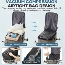 Vacuum Compression Backpack - This Travel Compression Backpack Is Suitable For Laptops, Work, Weekend Trips, And Everyday Use. Waterproof, Large Capacity, Unisex, And Designed For Men, This Fully Functional And Space-Saving Travel Backpack Features Adjustable, Non-Slip 3D Foam Shoulder Straps. Lightweight And Durable, It's Made Of Nylon, Foldable, And Colorfast. Ideal For Students And Leisure Travel. - Brown - View 7