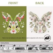 1 pieza Parche bordado de conejo con flores medianas, bordado hueco, parche de conejo pastoril, para planchar, adecuado para sudaderas, chaquetas, bolsos, decoración del hogar - Multicolor - Ver 5