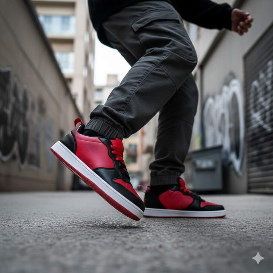 Comfortable Men's Street Sneakers For Skater And Streetwear Style, Lace-Up, Gym And Fitness - Red - View 1