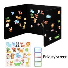 1pc Plastic Desk Partition Board With DIY Animal Stickers, Student Desk Privacy Divider, Exam Anti-Cheating Barrier, Art Craft Supplies, Suitable For School And Office - Black - View 1