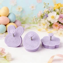 3pcs Easter Cookie Cutter Set, 3D Embossed Stamp Cookie Molds With Rabbit, Egg And Flower Patterns, Non-Stick Plastic Cookie Cutters For Soft Candy, Cookies, Pastries, Bread And Spring Easter Baking - Lilac Purple - View 10