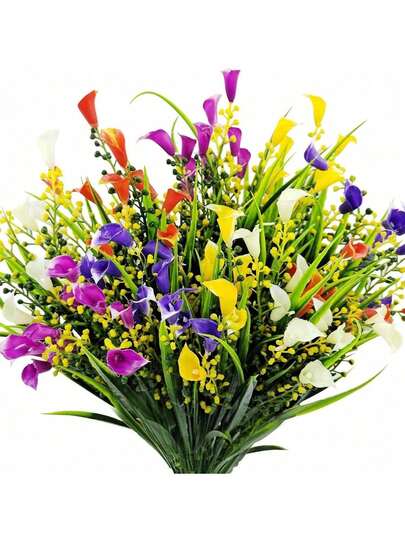 5束仿真百合花，抗紫外线塑料假植物，适用于户外吊篮、室内/室外装饰，适合情人节、婚礼、生日、复活节、园艺、秋季装饰