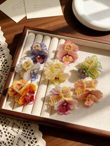 1个法式浪漫波浪边人造蝴蝶兰发夹，营造温柔氛围的花朵发夹，度假风发夹，人造蝴蝶兰花朵发夹，仙气波浪边设计，春夏度假风发饰，柔美波浪边蝴蝶兰发夹，甜美氛围发夹，度假风后枕发夹，优雅爪夹 - 彩色 - 查看 5