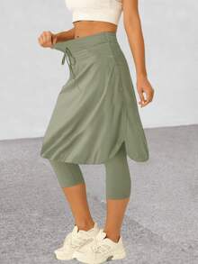 20" Knee Length Women's Tennis Skirts Built In Leggings With Pockets Ideal For Golf & Active Wear - 橄欖綠 - 查看 2