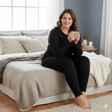 Women's Warm Thermal Blouse And Thermal Tights Set For Cold Weather - màu đen - Xem 9
