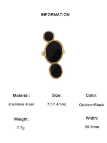 1pc Fashionable Minimalist Exaggerated Design Plated Gold Drip Oil Stainless Steel Geometric Pattern Open Ring, Suitable For Women's Daily, Party, And Date Wear - Open Ring - View 8