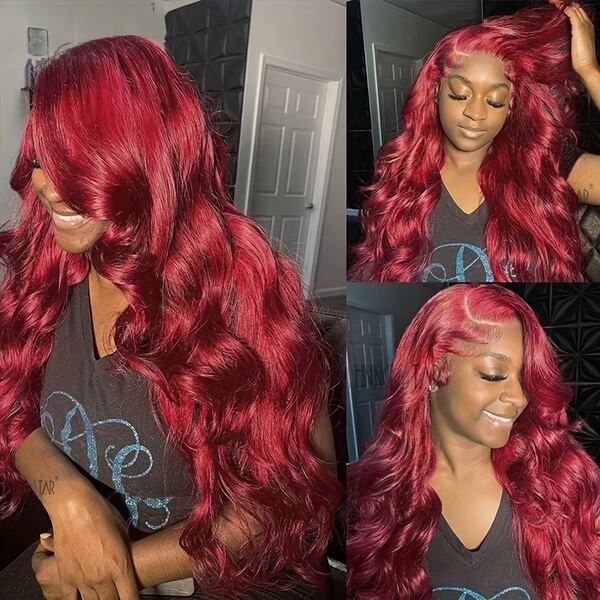 13x4 Body Wave Burgundy 99J Wine Red Lace Front Human Hair Wig Pre-Plucked 180% Density Remy Hair Wigs For Women Natural Look & Versatile Styling For All Ethnicities Protective Hairstyle, Voluminous Curls Premium Quality
