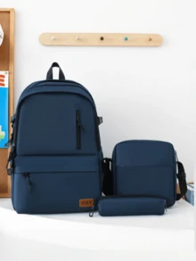 New Fashionable Minimalist Backpack Set, Versatile Large Capacity Multi-Function Suitable For Various Occasions, Back To School & Graduation Season - Navy Blue - View 1