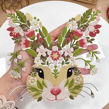 1 pieza Parche bordado de conejo con flores medianas, bordado hueco, parche de conejo pastoril, para planchar, adecuado para sudaderas, chaquetas, bolsos, decoración del hogar - Multicolor - Ver 10