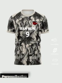 1pc Customized Manchester Special Edition Horse Graphic Football Jersey: Customizable Team Name And Number, Fashionable Black And Gray Color, Breathable Quick-Dry Fabric, 2026 World Cup, Valentine's Day Gift Summer Sports - Khaki - View 2