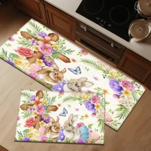 1pc Rabbit Pattern Printed Doormat, Easter Decor, Easter Gift, Plush-Like Material, Absorbent And Easy To Clean, Suitable For Home Decor, Farmhouse, Entryway, Indoor, Room, Kitchen, Dining Room, Small Office/Home Office, Sink, Laundry Room, Doormat, Kitchen Mat, Non-Slip Mat - Multicolor - View 1