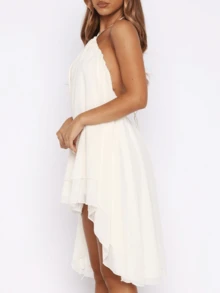 Women's Halter Tie Back Mini Dress Backless Layered Sheer Flowy Oversized Going Out Beach Dress - White - View 4