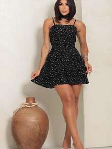 macaquinho vestido curto feminino rodado de laço nas costas, moda verão minimalista sexy e carnaval - Preto - Visão 2