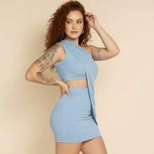 Ludmilla's Short Dress, Gringa Style, For New Year's Eve, Parties, Christmas, Sleeveless, Knit, Asymmetrical, Evening Party, Wedding, Birthday Party, Street, Travel, Beach, Summer - 薄荷藍 - 查看 3