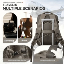 Vacuum Compression Backpack - This Travel Compression Backpack Is Suitable For Laptops, Work, Weekend Trips, And Everyday Use. Waterproof, Large Capacity, Unisex, And Designed For Men, This Fully Functional And Space-Saving Travel Backpack Features Adjustable, Non-Slip 3D Foam Shoulder Straps. Lightweight And Durable, It's Made Of Nylon, Foldable, And Colorfast. Ideal For Students And Leisure Travel. - Brown - View 9