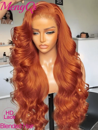 34 Inch Ginger Orange Color 13x4 Lace Front Wigs Human Blended Hair 200 Density Body Wave Wigs Human Blended Hair Pre Plucked Hd Lace Front Wig For Women Brazilian Human Blended Hair Wigs 350 Color Parties Travel Birthday Celebrations Cosplay Graduations Weddings