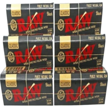 RAW Classic Black 1 1_4 Size Natural Unrefined Ultra Thin 79mm Rolling Papers (6 Packs) - 白色 - 查看 1