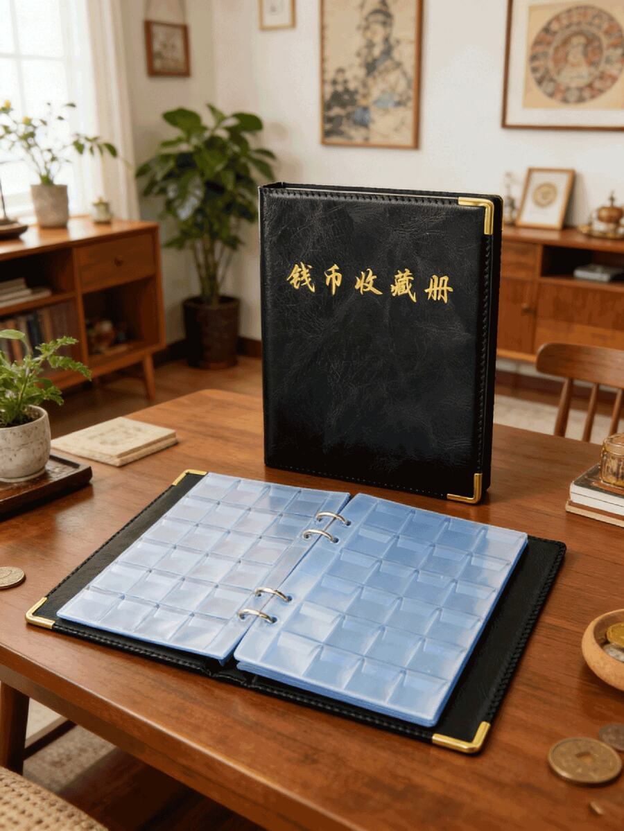 480-Slot Black Coin Collection Album, Large Capacity Antique Coin Loose-Leaf Collection Book - Many - View 1