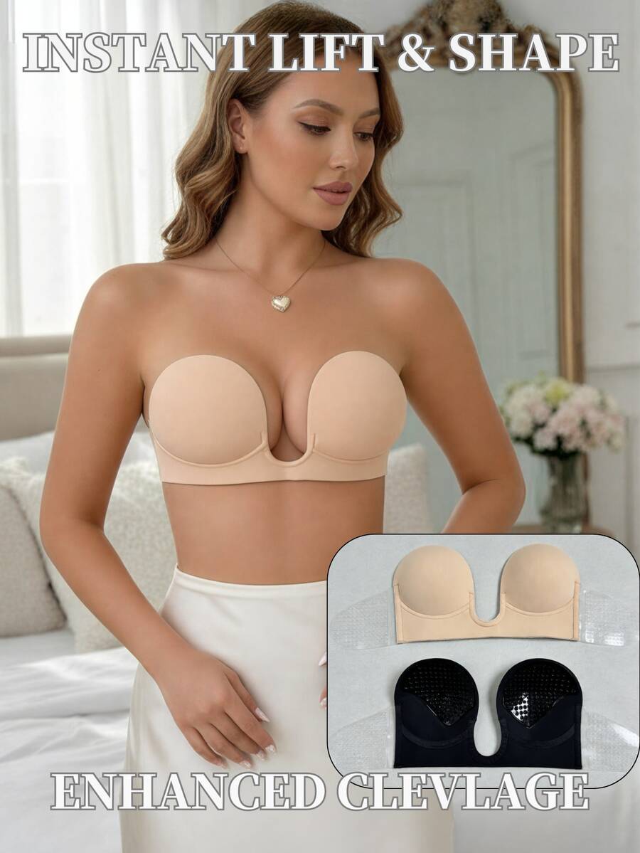 2 Packs Underwear Women Nipple Stickers Invisible Self-Adhesive Strapless Bra Push Up Invisible Bra Pair With Backless Dresses And Formal Underwear - Multicolor - View 1