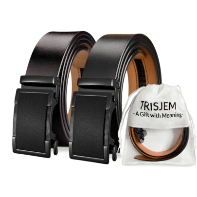 1pc TRISJEM Brand Men's Fashion High-Quality Genuine Leather Automatic Buckle Belt, Adjustable Waist Size, Ideal Gift For Father's Day, Valentine's Day, Christmas For Father, Husband, Boyfriend, Comes With Storage Bag