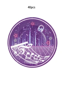 20件/40件/60件套韩式音乐舞蹈女孩生日派对装饰，紫色和粉色K-POP明星生日派对餐盘，甜点盘，蛋糕盘，餐具套装 - C款 - 查看 7