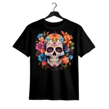 Women's Floral &amp; Skull Print Round Neck Tee,Fashion Casual Crew Neck Short Sleeve crew neck T-shirt for Daily Holiday Vacation outdoor Wear, Ladies Clothes for Summer Cotton Top - Noir - Voir 1