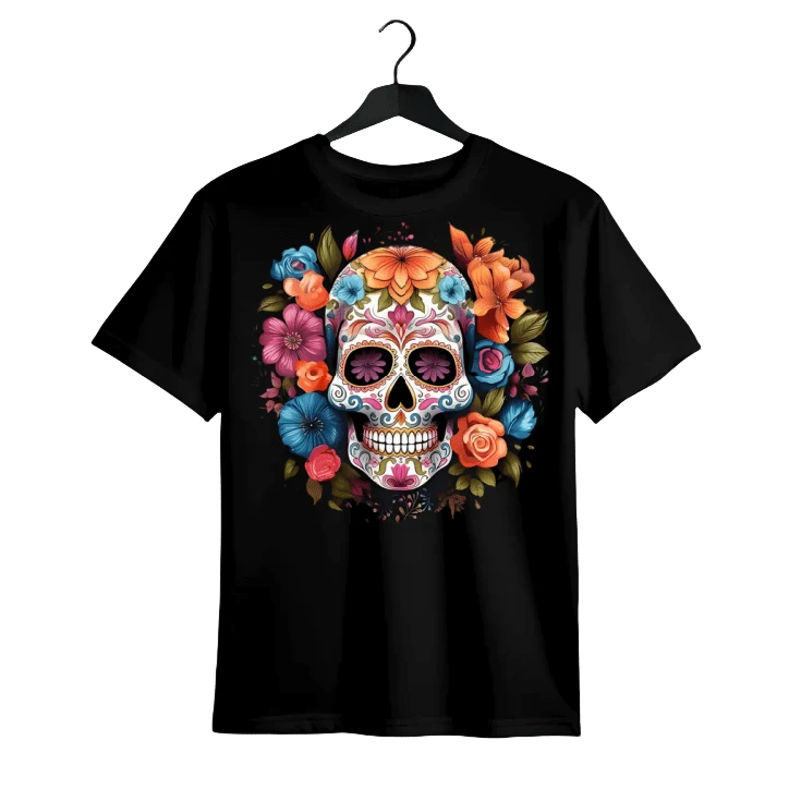 Women's Floral &amp; Skull Print Round Neck Tee,Fashion Casual Crew Neck Short Sleeve crew neck T-shirt for Daily Holiday Vacation outdoor Wear, Ladies Clothes for Summer Cotton Top - Noir - Voir 1