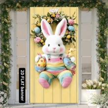 Easter Bunny 71x35 Inch Door Cover Banner Cute Rabbit With Floral Accents And EggsSpring Decoration For Home Porch Indoor Outdoor Holiday Decor - Multicolor 1 - View 4