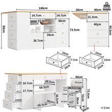 Kitchen Island Table, Side Cabinet With Bar Stool, Kitchen Cabinet With 6 Drawers And Stools, Adjustable Width 140 * 40 (70) * 89 Cm, White And Black - White - View 8
