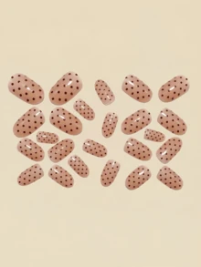 24pcs 3D Dotted Embossed Design Press-On Nails, Nail Art Supplies, Y2K Style Fake Nails, Brown Artificial Nails - Brown - View 3